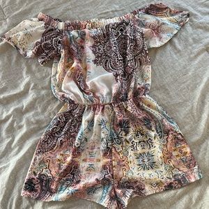 Aqua Paisley Off-The-Shoulder Romper - Small